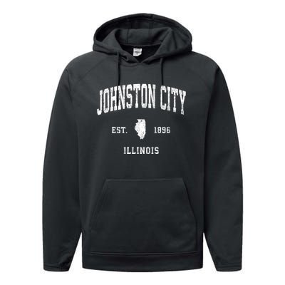 Johnston City Illinois Il Vintage Athletic Sports Performance Fleece Hoodie