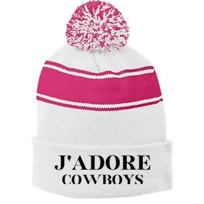 Jadore Cow I Love Cow Cow Western Cowhide Stripe Pom Pom Beanie