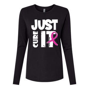 Just Cure It Breast Cancer Ribbon Womens Cotton Relaxed Long Sleeve T-Shirt