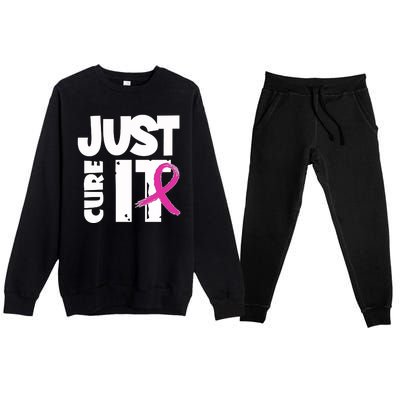 Just Cure It Breast Cancer Ribbon Premium Crewneck Sweatsuit Set