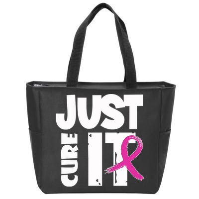 Just Cure It Breast Cancer Ribbon Zip Tote Bag
