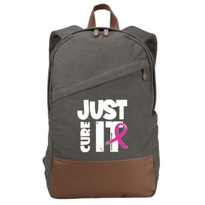 Just Cure It Breast Cancer Ribbon Cotton Canvas Backpack