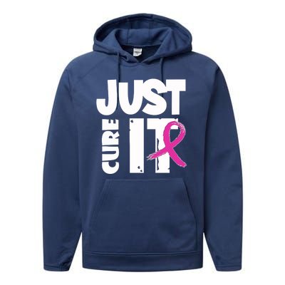 Just Cure It Breast Cancer Ribbon Performance Fleece Hoodie