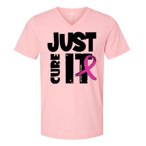 Just Cure It Breast Cancer Ribbon V-Neck T-Shirt