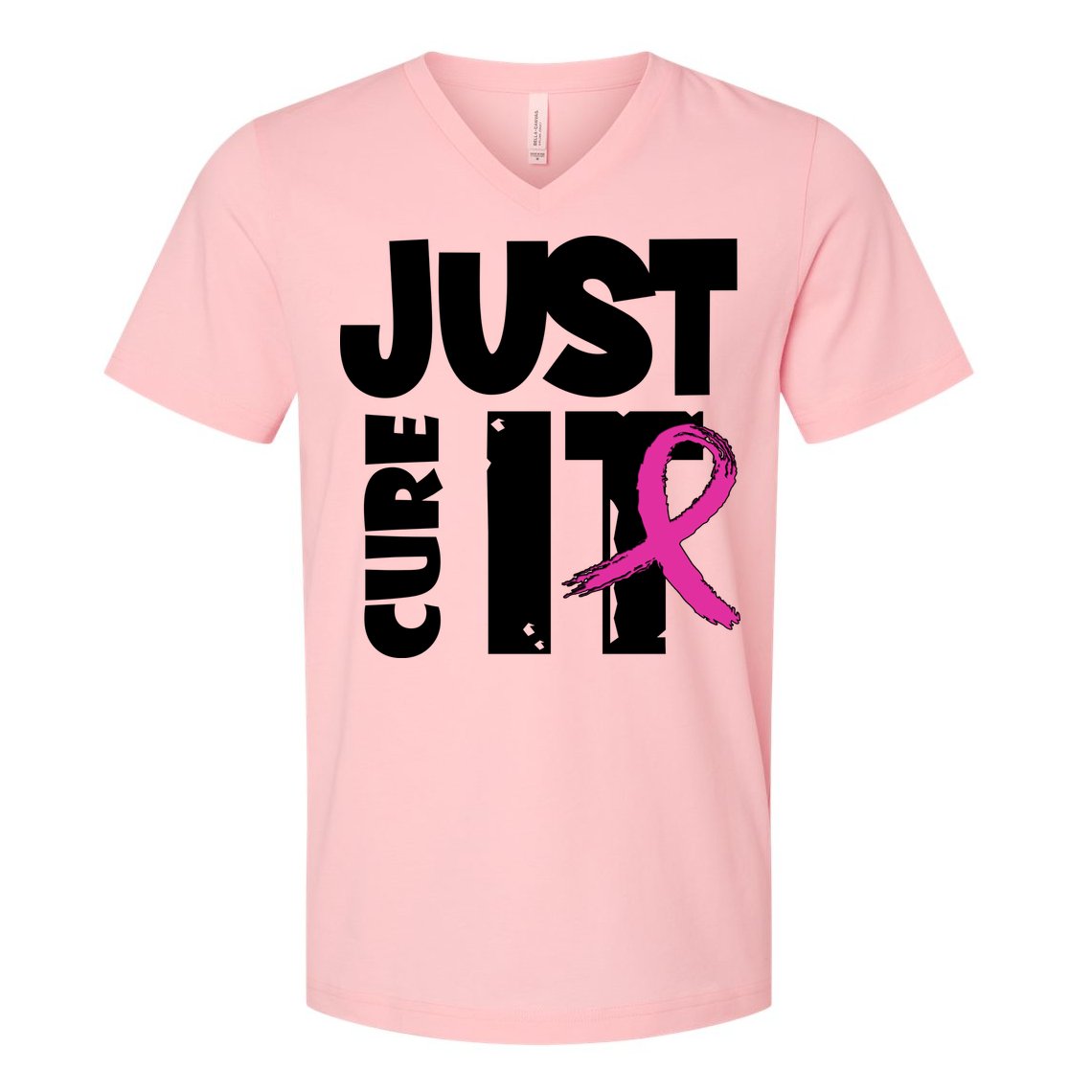 Just Cure It Breast Cancer Ribbon V-Neck T-Shirt