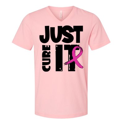 Just Cure It Breast Cancer Ribbon V-Neck T-Shirt