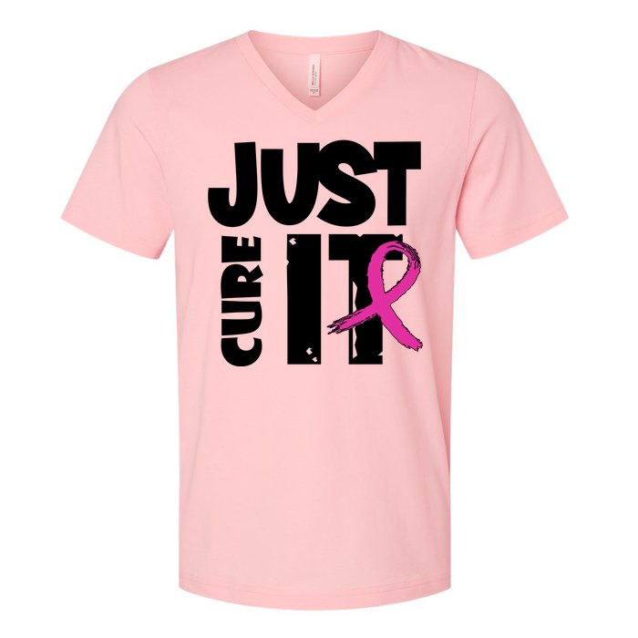 Just Cure It Breast Cancer Ribbon V-Neck T-Shirt