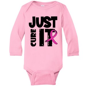 Just Cure It Breast Cancer Ribbon Baby Long Sleeve Bodysuit