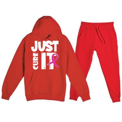 Just Cure It Breast Cancer Ribbon Premium Hooded Sweatsuit Set