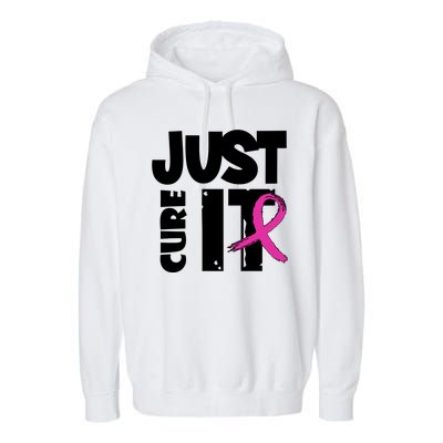 Just Cure It Breast Cancer Ribbon Garment-Dyed Fleece Hoodie