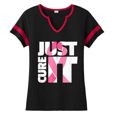 Just Cure It Breast Cancer Fighter Warrior Awareness Ladies Halftime Notch Neck Tee