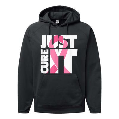 Just Cure It Breast Cancer Fighter Warrior Awareness Performance Fleece Hoodie