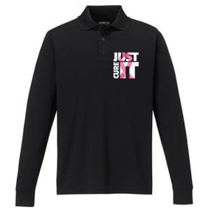 Just Cure It Breast Cancer Fighter Warrior Awareness Performance Long Sleeve Polo