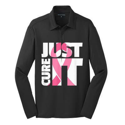 Just Cure It Breast Cancer Fighter Warrior Awareness Silk Touch Performance Long Sleeve Polo