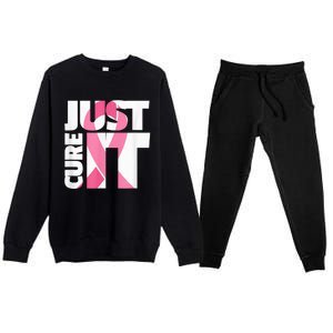 Just Cure It Breast Cancer Fighter Warrior Awareness Premium Crewneck Sweatsuit Set