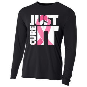 Just Cure It Breast Cancer Fighter Warrior Awareness Cooling Performance Long Sleeve Crew