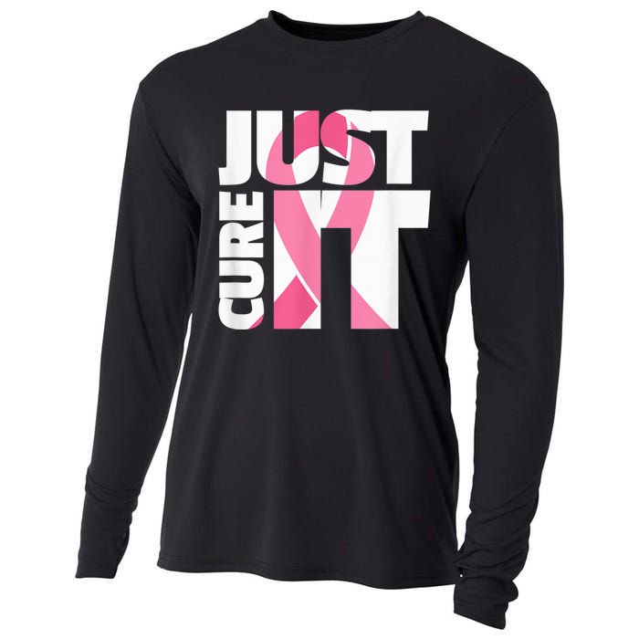 Just Cure It Breast Cancer Fighter Warrior Awareness Cooling Performance Long Sleeve Crew