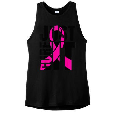 Just Cure It Breast Cancer Awareness Shirts Ribbon Shirt Ladies PosiCharge Tri-Blend Wicking Tank