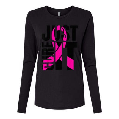 Just Cure It Breast Cancer Awareness Shirts Ribbon Shirt Womens Cotton Relaxed Long Sleeve T-Shirt