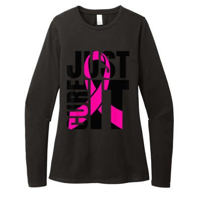 Just Cure It Breast Cancer Awareness Shirts Ribbon Shirt Womens CVC Long Sleeve Shirt