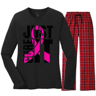 Just Cure It Breast Cancer Awareness Shirts Ribbon Shirt Women's Long Sleeve Flannel Pajama Set 