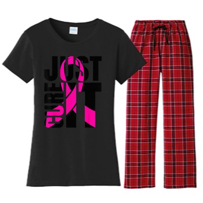 Just Cure It Breast Cancer Awareness Shirts Ribbon Shirt Women's Flannel Pajama Set