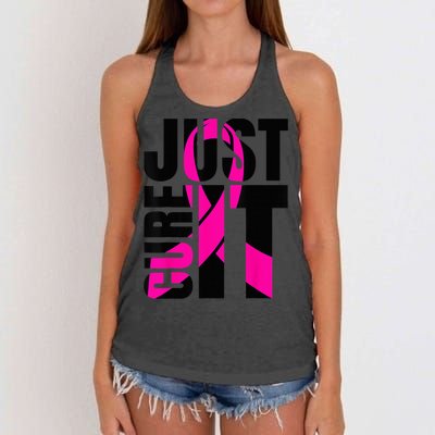 Just Cure It Breast Cancer Awareness Shirts Ribbon Shirt Women's Knotted Racerback Tank