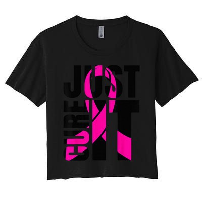 Just Cure It Breast Cancer Awareness Shirts Ribbon Shirt Women's Crop Top Tee