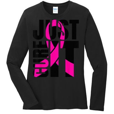 Just Cure It Breast Cancer Awareness Shirts Ribbon Shirt Ladies Long Sleeve Shirt