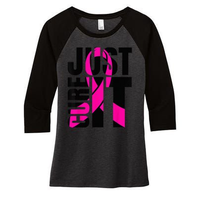 Just Cure It Breast Cancer Awareness Shirts Ribbon Shirt Women's Tri-Blend 3/4-Sleeve Raglan Shirt