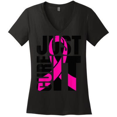 Just Cure It Breast Cancer Awareness Shirts Ribbon Shirt Women's V-Neck T-Shirt