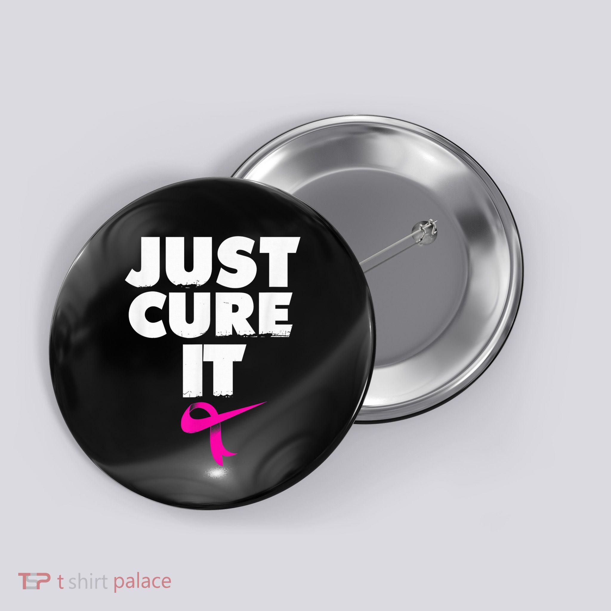 Just Cure iShirt Breast Cancer Awareness Shirt Button