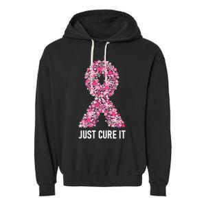 Just Cure It Pink Ribbon Breast Cancer Awareness Garment-Dyed Fleece Hoodie