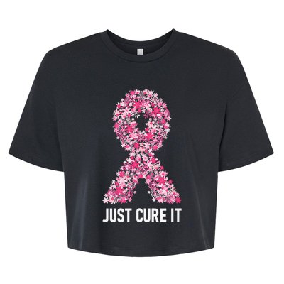 Just Cure It Pink Ribbon Breast Cancer Awareness Bella+Canvas Jersey Crop Tee