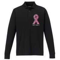 Just Cure It Pink Ribbon Breast Cancer Awareness Performance Long Sleeve Polo