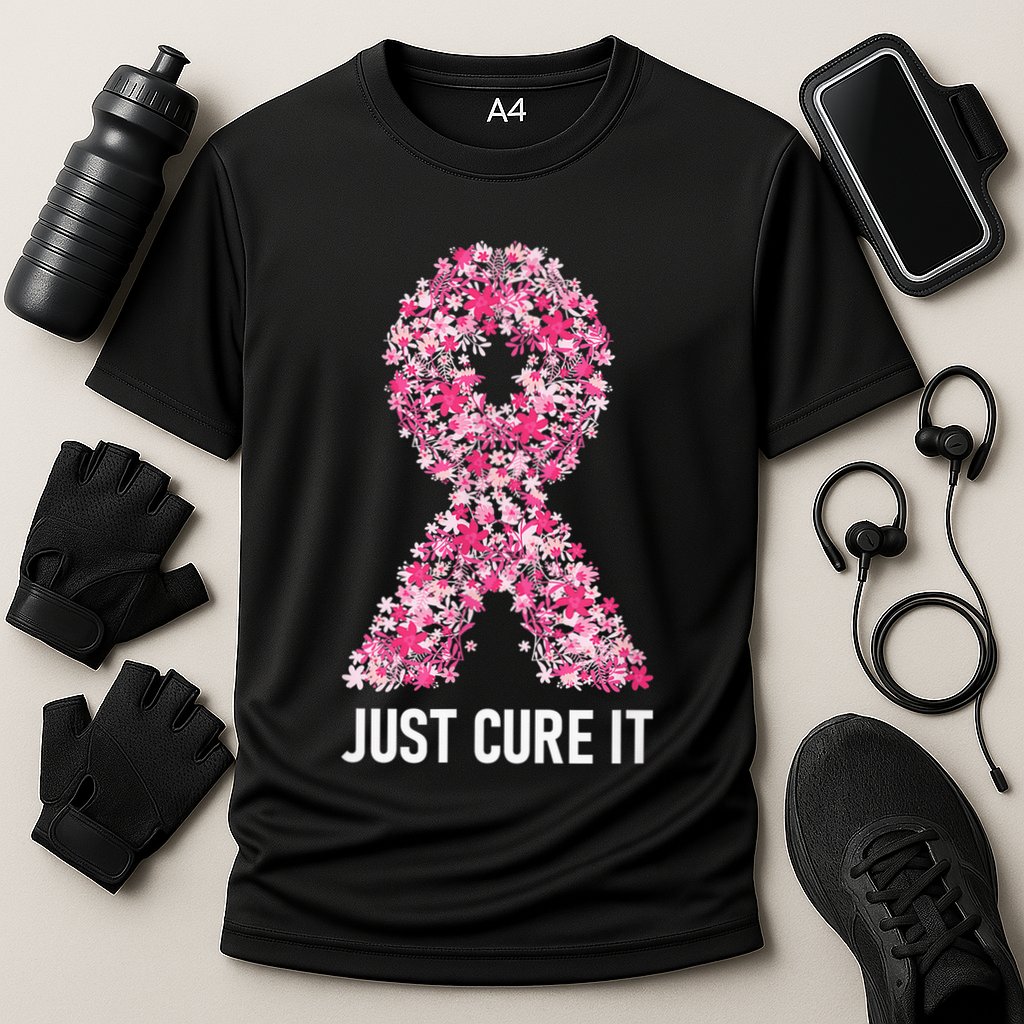 Just Cure It Pink Ribbon Breast Cancer Awareness Cooling Performance Crew T-Shirt