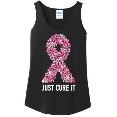 Just Cure It Pink Ribbon Breast Cancer Awareness Ladies Essential Tank