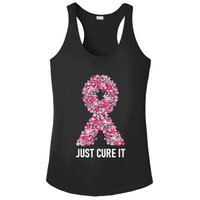 Just Cure It Pink Ribbon Breast Cancer Awareness Ladies PosiCharge Competitor Racerback Tank