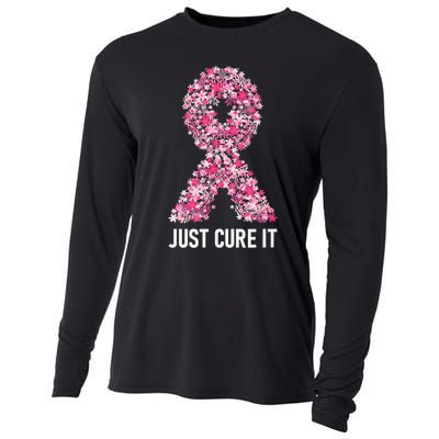 Just Cure It Pink Ribbon Breast Cancer Awareness Cooling Performance Long Sleeve Crew