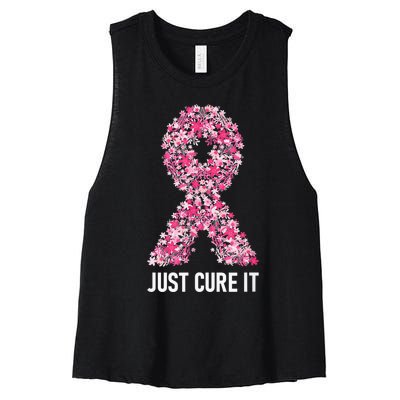 Just Cure It Pink Ribbon Breast Cancer Awareness Women's Racerback Cropped Tank