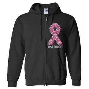 Just Cure It Pink Ribbon Breast Cancer Awareness Full Zip Hoodie