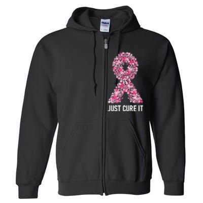 Just Cure It Pink Ribbon Breast Cancer Awareness Full Zip Hoodie