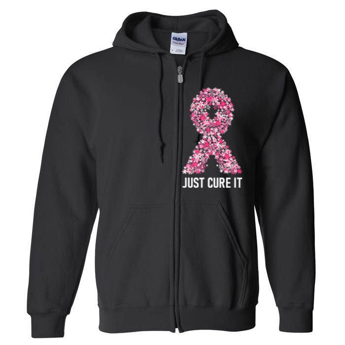 Just Cure It Pink Ribbon Breast Cancer Awareness Full Zip Hoodie