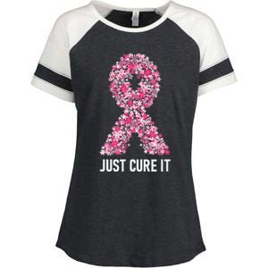 Just Cure It Pink Ribbon Breast Cancer Awareness Enza Ladies Jersey Colorblock Tee