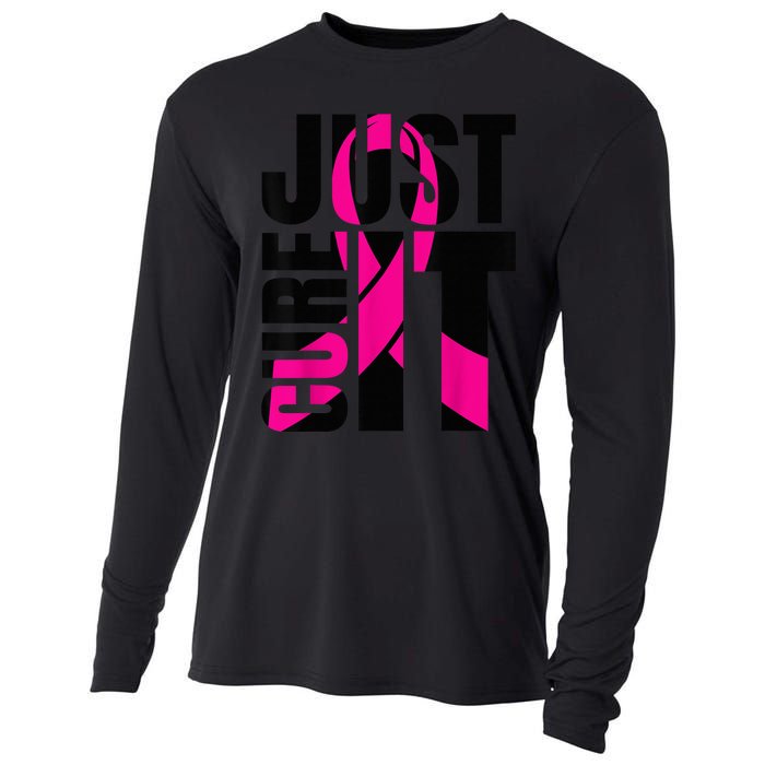 Just Cure It Breast Cancer Awareness Shirts Ribbon Shirt Cooling Performance Long Sleeve Crew