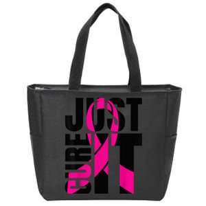 Just Cure It Breast Cancer Awareness Shirts Ribbon Shirt Zip Tote Bag