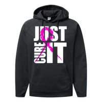 Just Cure It Breast Cancer Awareness Pink Ribbon Performance Fleece Hoodie