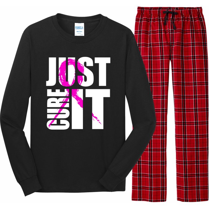 Just Cure It Breast Cancer Awareness Pink Ribbon Long Sleeve Pajama Set