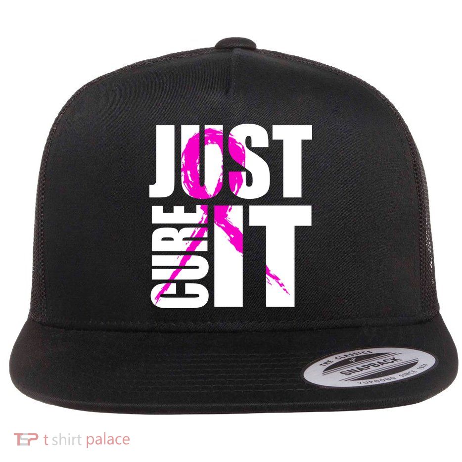Just Cure It Breast Cancer Awareness Pink Ribbon Flat Bill Trucker Hat