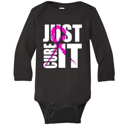 Just Cure It Breast Cancer Awareness Pink Ribbon Baby Long Sleeve Bodysuit